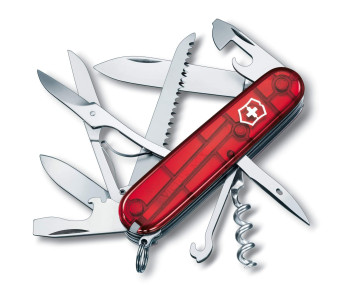 Victorinox schweizisk fickkniv HUNTSMAN 11 delar genomskinlig röd