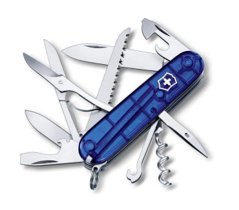Victorinox Zwitsers zakmes 11 stuks HUNTSMAN doorschijnend blauw