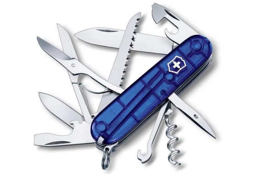 Victorinox Swiss Pocket Knife 11 pieces HUNTSMAN translucent blue