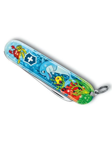 Victorinox Min første sveitserkniv for barn dyreutgave med delfinmotiv 84 mm 9 funksjoner