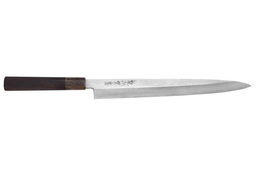 Faca japonesa yanagiba artesanal Nakamura Kaishin Suminagashi WS1 de 30 cm