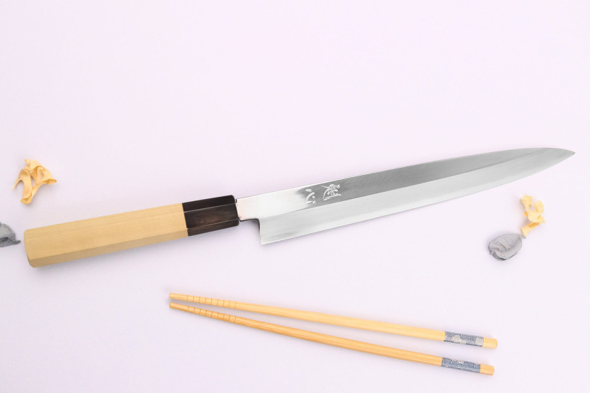 Nakamura Kaishin Ginsan Mirror Faca yanagiba japonesa de 24 cm feita à mão
