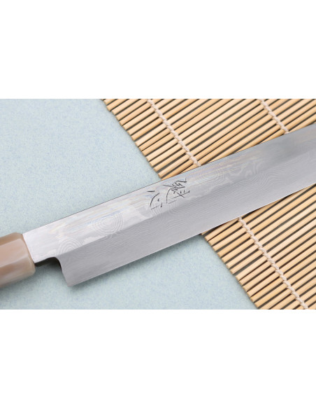 Nakamura Kaishin Ginsan Damasco 27cm cuchillo japonés hecho a mano yanagiba