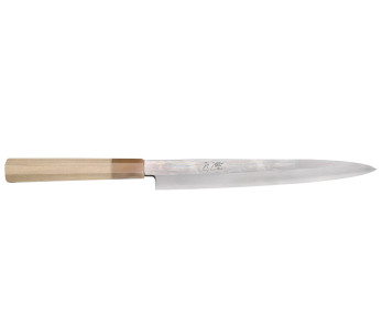 Nakamura Kaishin Ginsan Damascus 27cm japanilainen käsintehty yanagiba veitsi