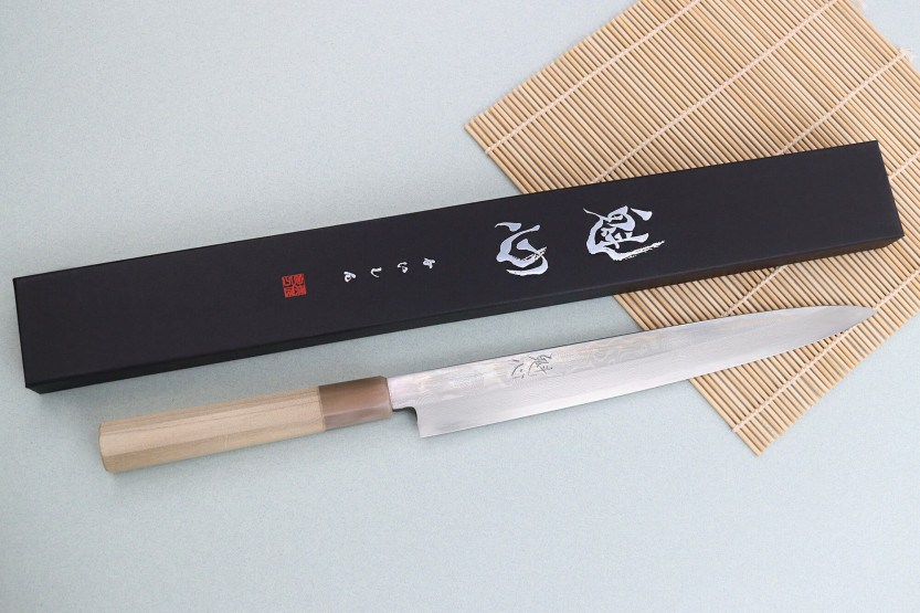Nakamura Kaishin Ginsan Damaskus 27 cm japansk håndlavet yanagibakniv
