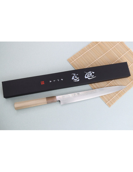 Faca japonesa yanagiba Nakamura Kaishin Ginsan Damascus 27cm feita à mão