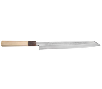 Faca Nakamura Kaishin Ginsan Damascus artesanal de 27 cm yanagiba kiritsuke