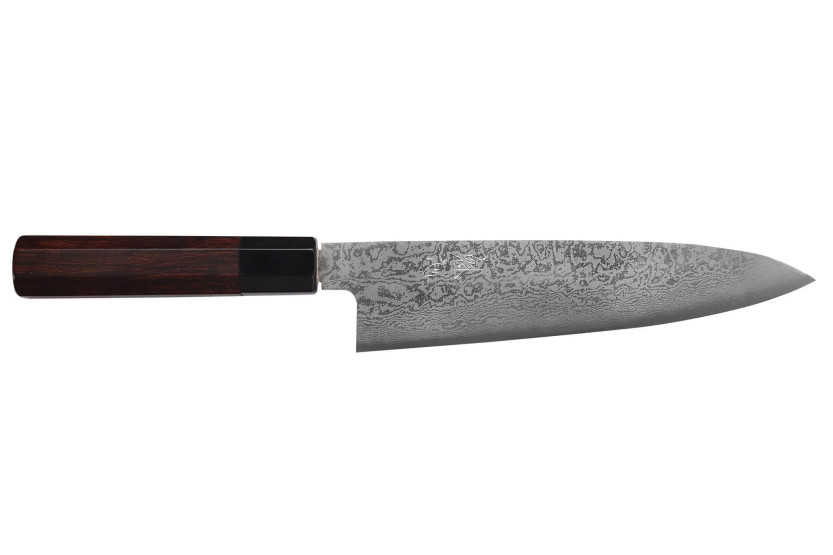 Coltello da chef Nakamura Kaishin Ginsan Damascus 21 cm, fatto a mano in Giappone