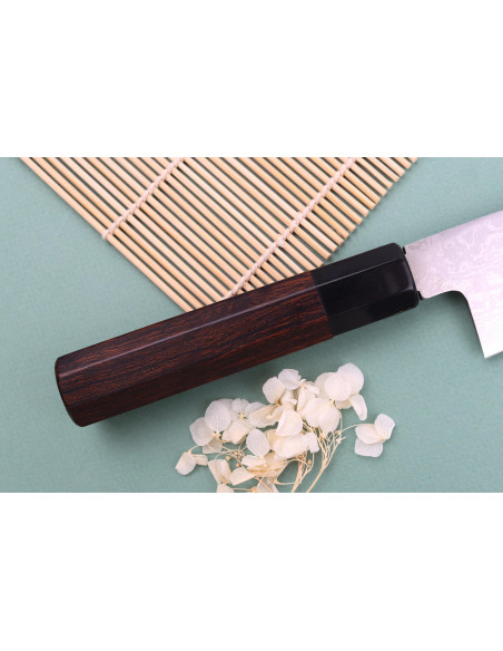 Nakamura Kaishin Ginsan Damaskus 21cm handgjord japansk kockkniv