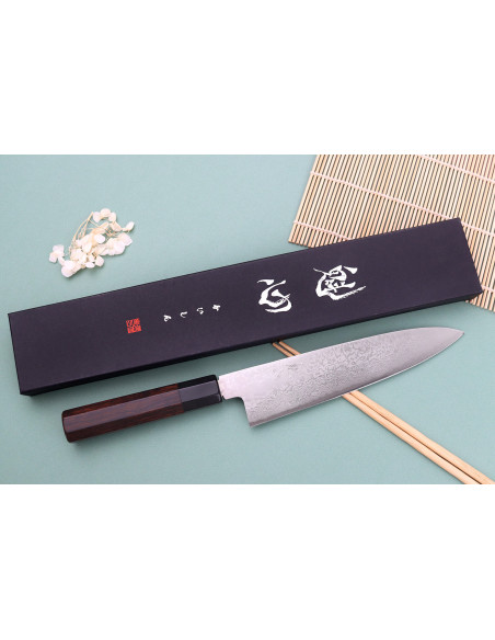 Nakamura Kaishin Ginsan Damascus 21cm käsintehty japanilainen kokkiveitsi