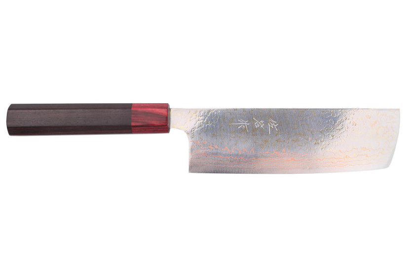 Takeshi Saji VG10 Rainbow 16,5 cm japansk håndlaget nakiri-kniv