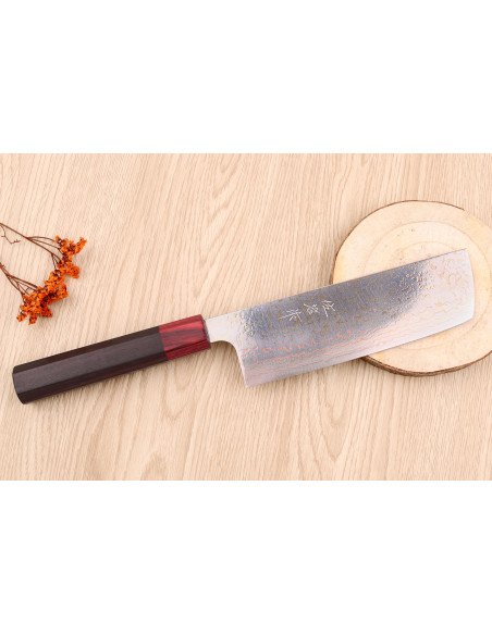 VG10 Rainbow Takeshi Saji Faca nakiri japonesa de 16,5 cm feita à mão