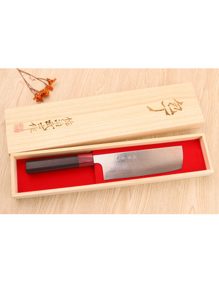 Takeshi Saji VG10 Rainbow 16,5 cm japansk håndlaget nakiri-kniv