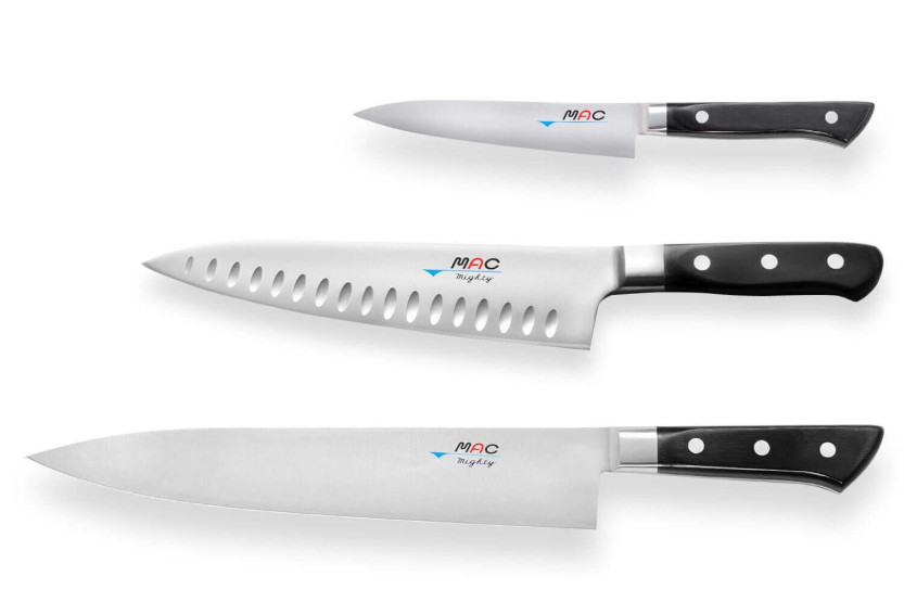 Set mit 3 japanischen Messern MAC Professional office + chef alvéolé 20cm + chef 24cm