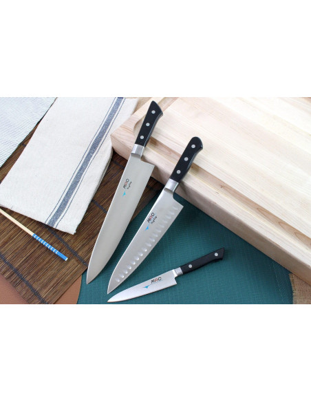 Set of 3 MAC Professional office japanese knives + chef alveolé 20cm + chef 24cm