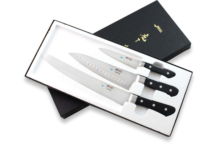 Sæt med 3 MAC professionelle japanske knive til kontor + kok + brød