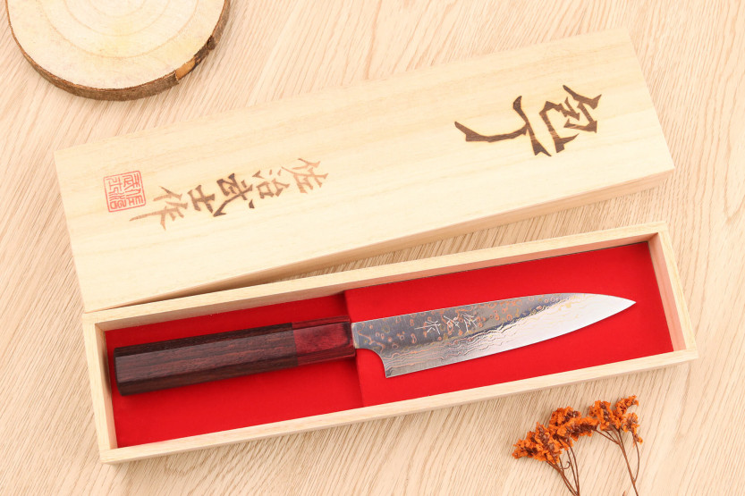Takeshi Saji VG10 Rainbow 13 cm coltello spelucchino giapponese fatto a mano