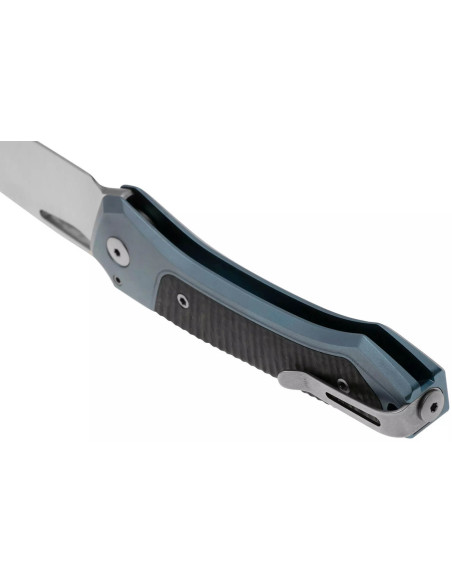 Faca dobrável LionSteel Twain TW-BLCF Cabo de 10,5 cm em titânio azul e fibra de carbono