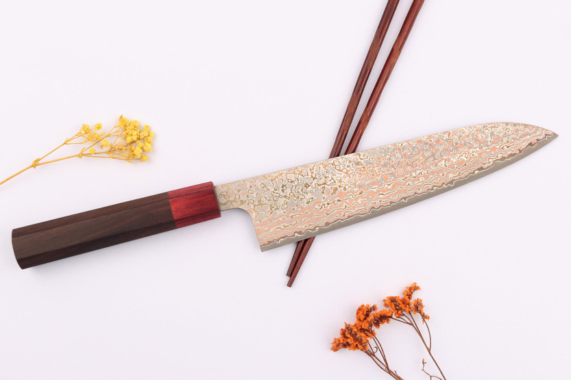 21 cm Takeshi Saji VG10 Rainbow Nashiji traditionel japansk kokkekniv