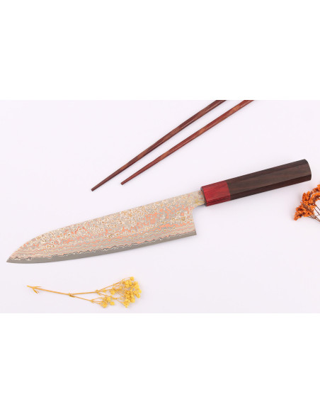 21 cm Takeshi Saji VG10 Rainbow Nashiji traditionell japansk kockkniv