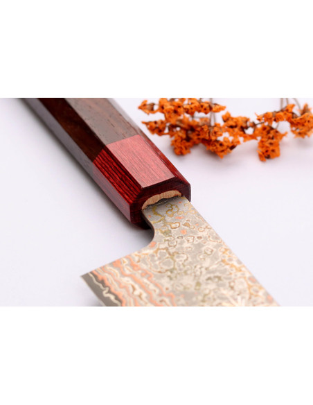 Cuchillo de cocinero tradicional japonés Takeshi Saji VG10 Rainbow Nashiji de 21cm