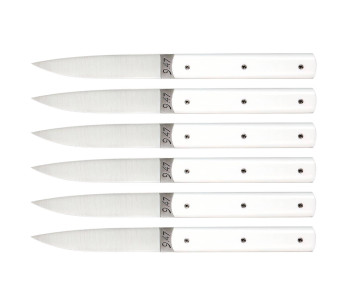 Conjunto de 6 facas de mesa artesanais Perceval 9.47 branco