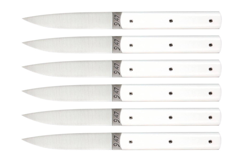 Conjunto de 6 facas de mesa artesanais Perceval 9.47 branco