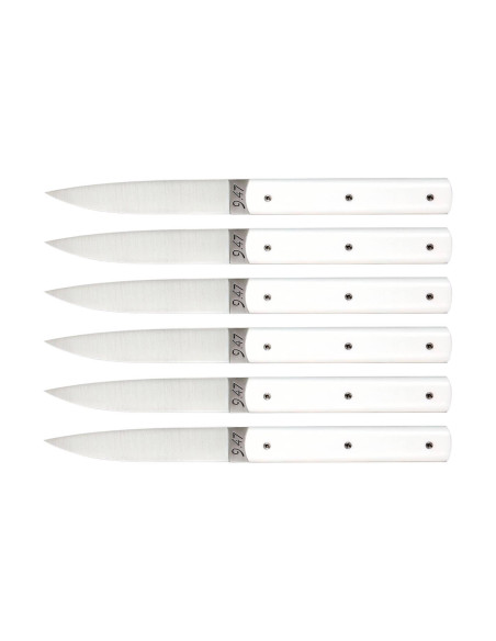 Lote de 6 cuchillos de mesa artesanales Perceval 9.47 blanco