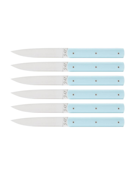 Set mit 6 handgefertigten Tafelmessern Perceval 9.47 himmelblau