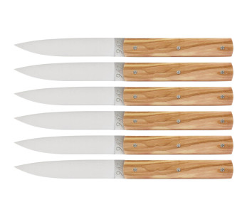 Conjunto de 6 facas de mesa Perceval 9.47 feitas à mão em madeira de oliveira