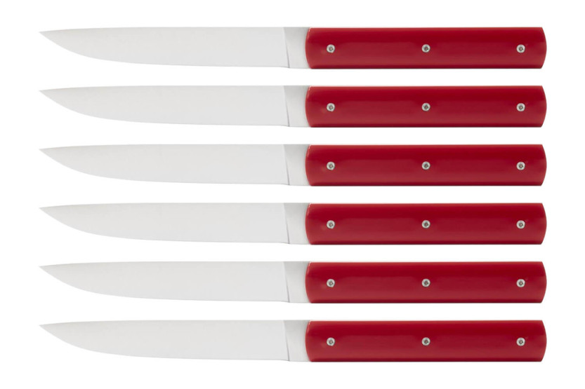 Set di 6 coltelli da tavola Perceval 888 rosso fatti a mano