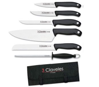 Mala EVO com 5 facas para chefs + aço de afiar 3 Claveles
