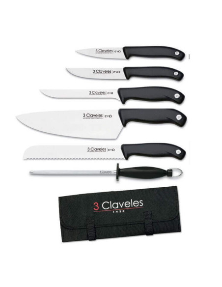 Mala EVO com 5 facas para chefs + aço de afiar 3 Claveles