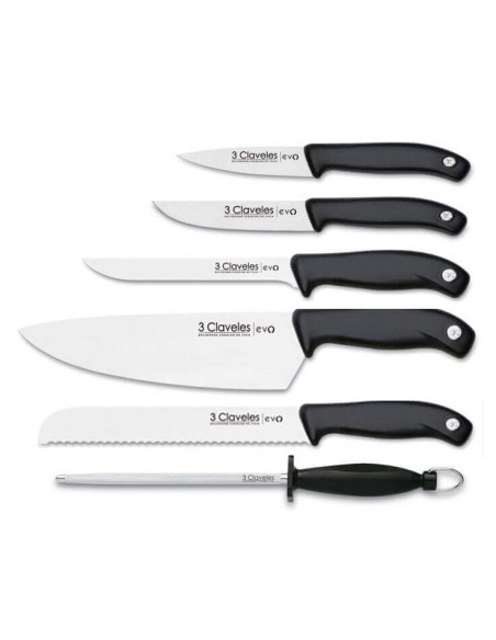 EVO-etui med 5 kokkekniver + slipestål 3 Claveles