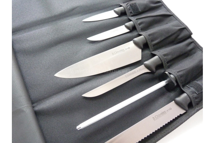 Valigetta con 5 coltelli EVO per chef + acciaino 3 Claveles