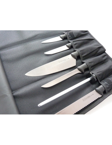 Etui med 5 EVO-kniver for kokker + slipestål 3 Claveles