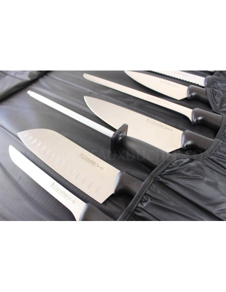 Estuche de cuchillos EVO con 9 cuchillos para chefs + chaira 3 Claveles