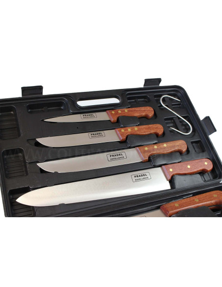 Kasse med 7 knive og tilbehør til slagtere og jægere Pradel Excellence