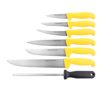 Pradel Excellence Set 6 slaktarknivar + 1 skärpstål