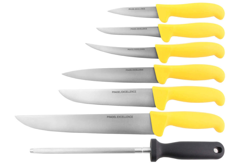 Pradel Excellence Set 6 slaktarknivar + 1 skärpstål