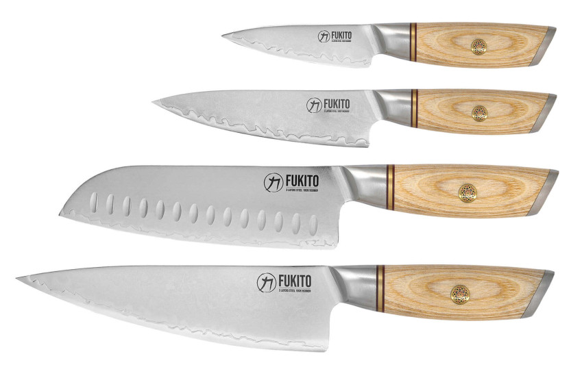 Conjunto de 4 facas de cozinha Fukito Pakka San Mai