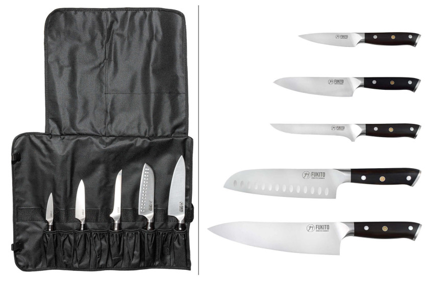 Sett med 5 Fukito Ebony X50 kjøkkenkniver