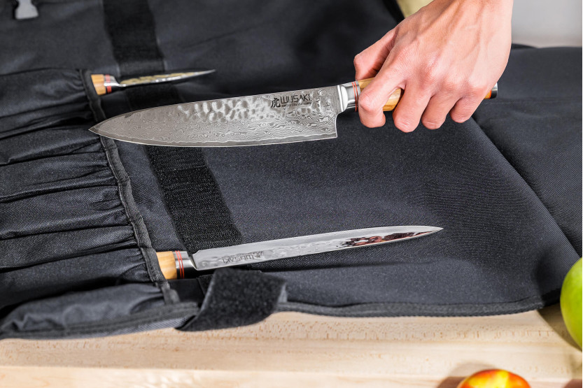 Set di 5 coltelli da cucina Wusaki Damasco 10Cr con manico in legno d'ulivo