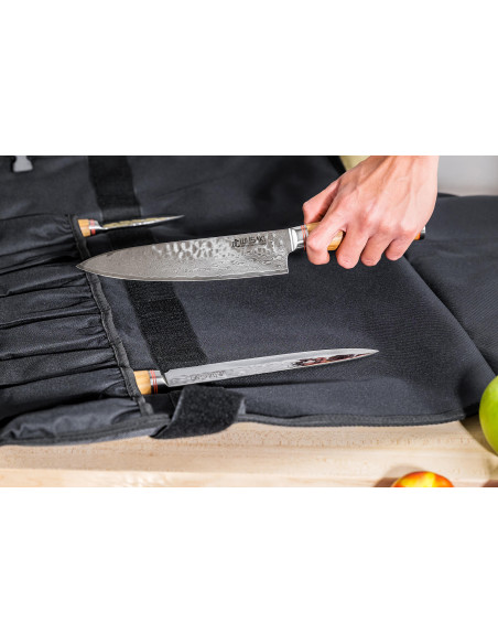 Set of 5 Wusaki Damascus 10Cr kitchen knives with olive wood handles