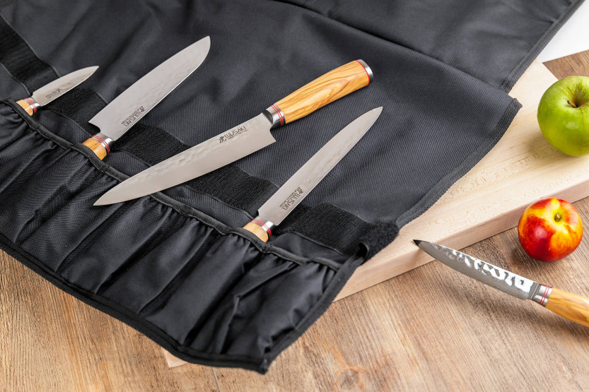 Set di 5 coltelli da cucina Wusaki Damasco 10Cr con manico in legno d'ulivo