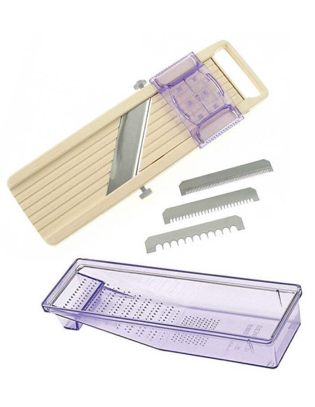 Benriner professionell japansk köksmandolin 3 blad 6,5 cm + påtryckare och skål