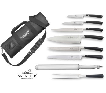 Sabatier Edonist kokkeveske 6 franskproduserte kniver + 1 gaffel + 1 pistol