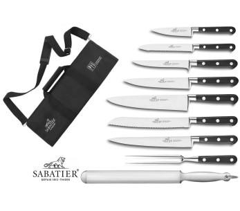 Sabatier Ideal 100% taottu ruostumattomasta teräksestä valmistettu kotelo 7 ranskalaista veitsiä + 1 haarukka + 1 ase