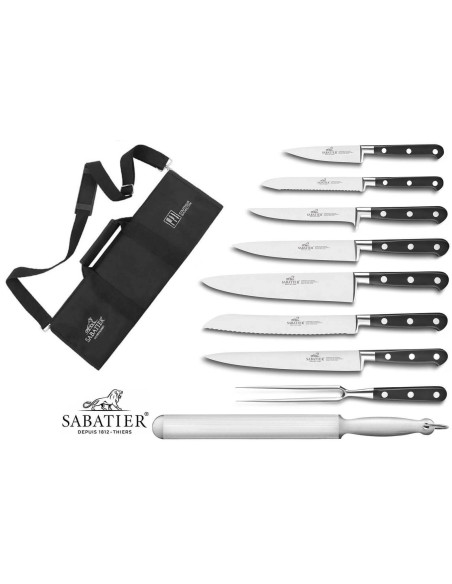 Koffer Sabatier Idéal Inox 100% geschmiedet 7 Messer französische Herstellung + 1 Gabel + 1 Wetzstahl