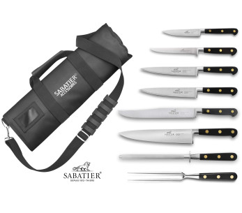 Sabatier Chef-koffert 6 franske kniver + 1 gaffel + 1 pistol